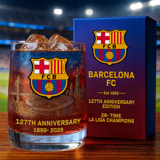 Personalized Barca FC 127 Years Anniversary Whisky , Barca Whiskey Glass V4