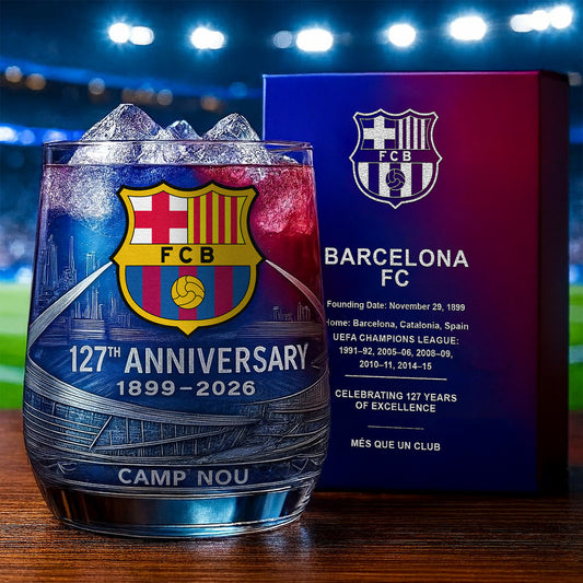 Personalized Barca FC 127 Years Anniversary Whisky , Barca Whiskey Glass V5