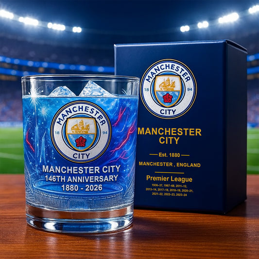 Personalized Man City 146 Years Anniversary Whisky , Man City Whiskey Glass V2