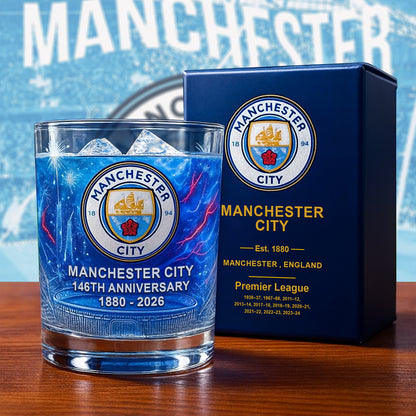 Personalized Man City 146 Years Anniversary Whisky , Man City Whiskey Glass V2