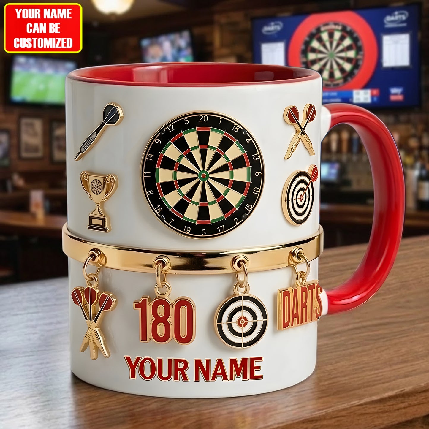 Personalized Darts Accent Mug , Cream Mug Gifts , Holiday Gifts
