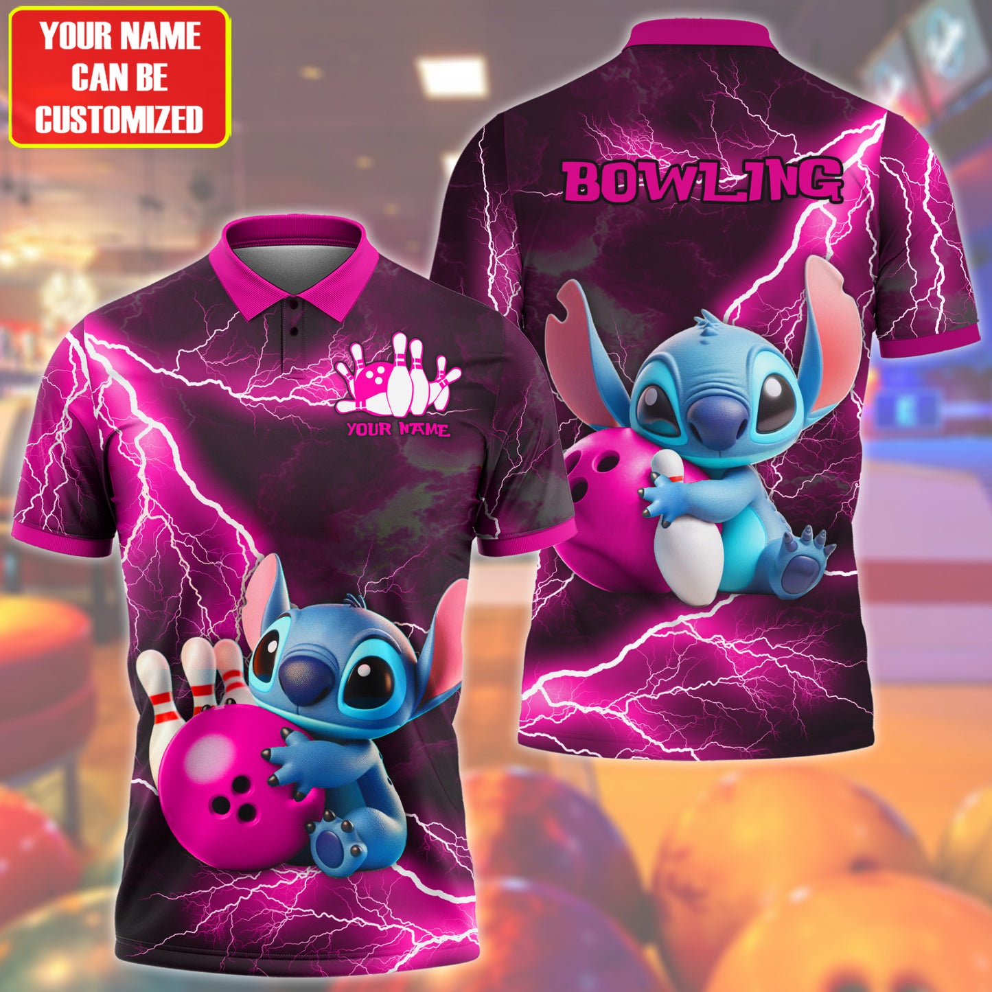 Personalized Name Pink ST Bowling Thunder All Over Printed Unisex Shirt Q120605