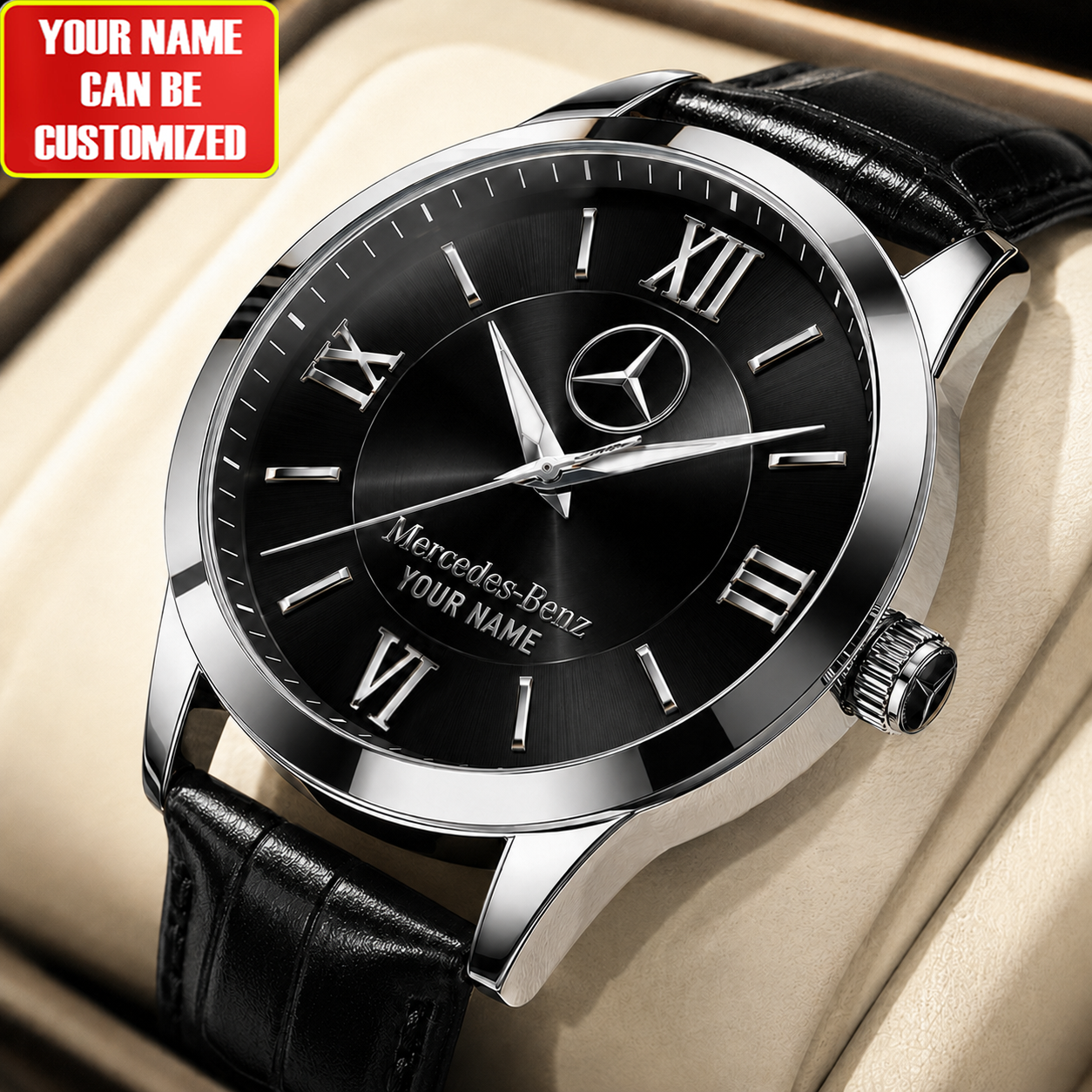 Personalized Merc Modern Automotive Leather Strap Watch