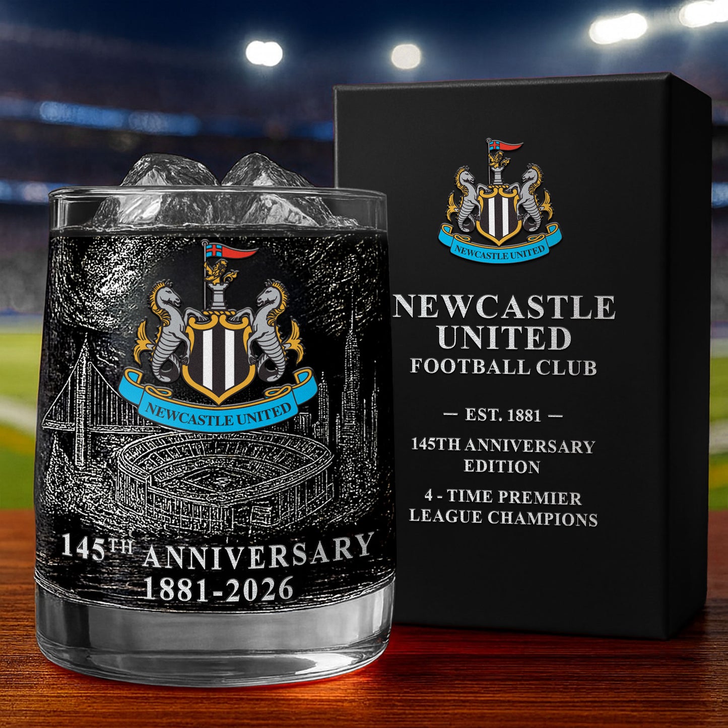 Personalized Newcastle United 145 Years Anniversary Whisky , Newcastle Whiskey Glass V2
