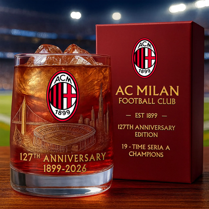 Personalized AC Milan 127 Years Anniversary Whisky , AC Milan Whiskey Glass V2