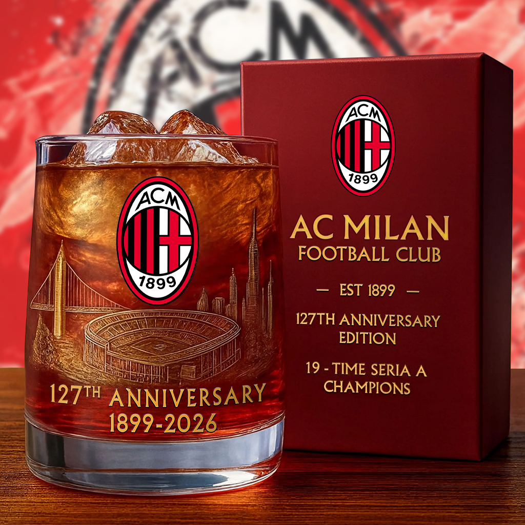 Personalized AC Milan 127 Years Anniversary Whisky , AC Milan Whiskey Glass V2