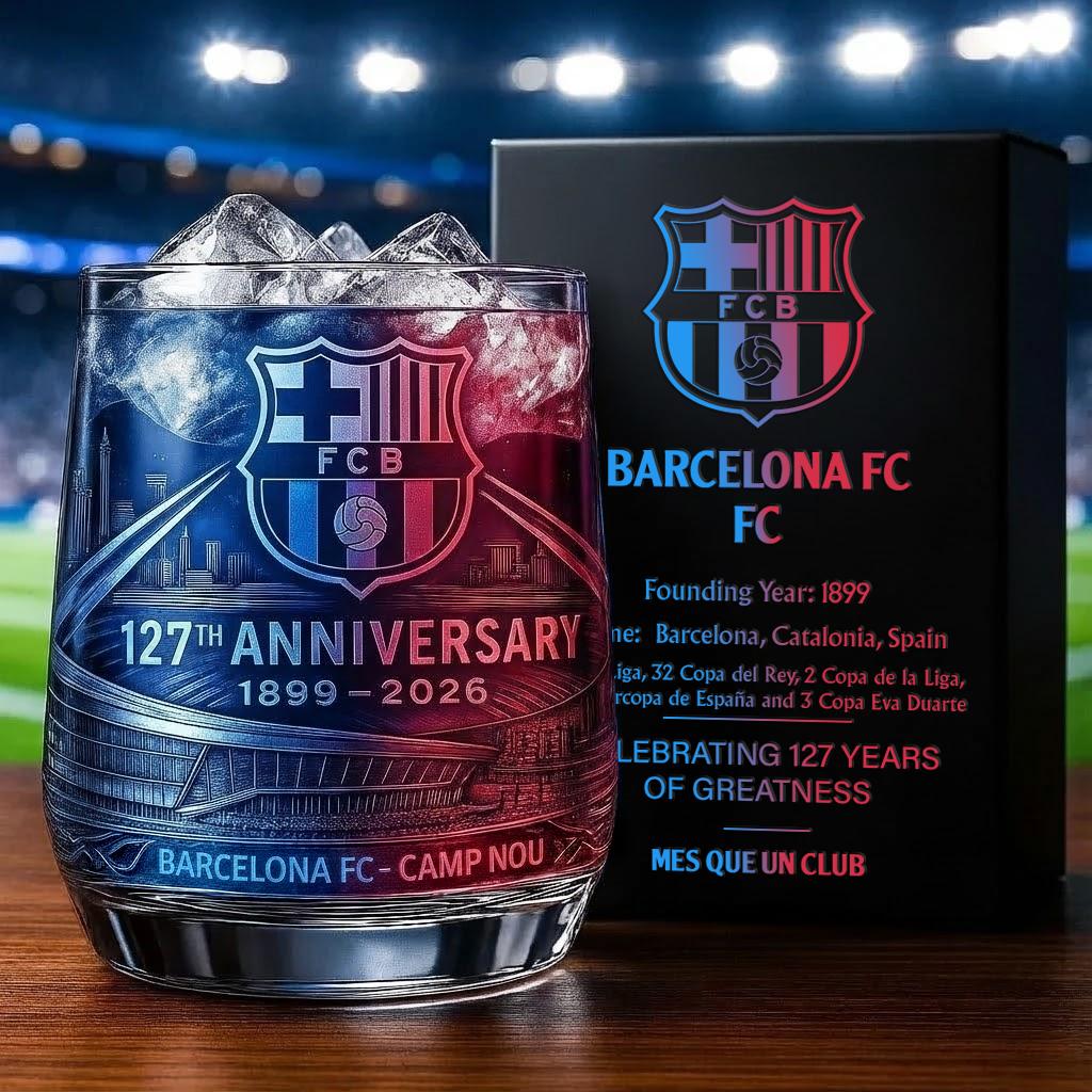 Personalized Barca FC 127 Years Anniversary Whisky , Barca Whiskey Glass V6
