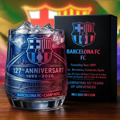 Personalized Barca FC 127 Years Anniversary Whisky , Barca Whiskey Glass V6