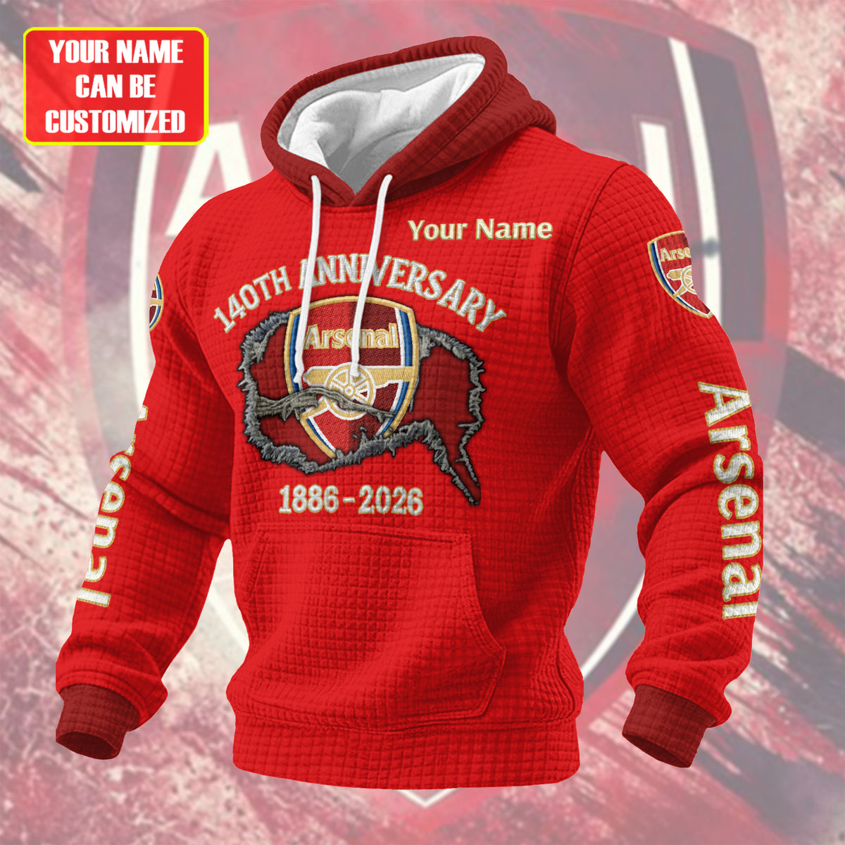 Personalized Arsenal 140th Anniversary Fabric Hooded Sweatshirt