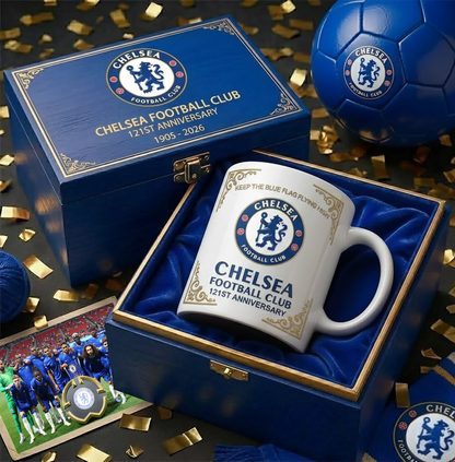 Chelsea FC 121 Years Anniversary Accent Mug , Cream Mug Gifts , Holiday Gifts