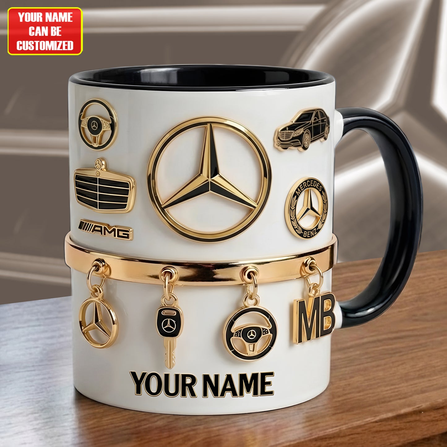 Personalized Merc AMG Accent Mug , Cream Mug Gifts , Holiday Gifts