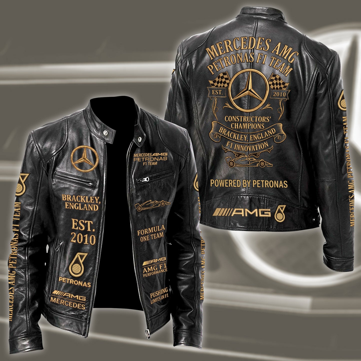 Merc AMG Petronas Vintage Collar Leather Jacket