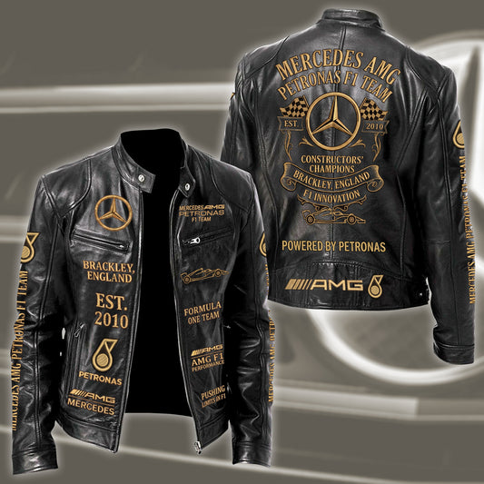 Merc AMG Petronas Vintage Collar Leather Jacket