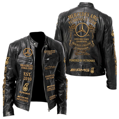 Merc AMG Petronas Vintage Collar Leather Jacket