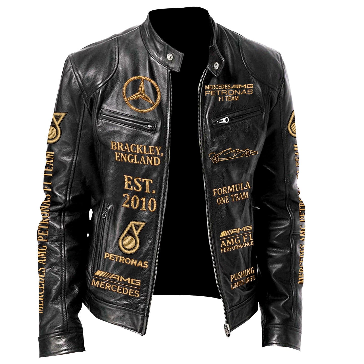 Merc AMG Petronas Vintage Collar Leather Jacket