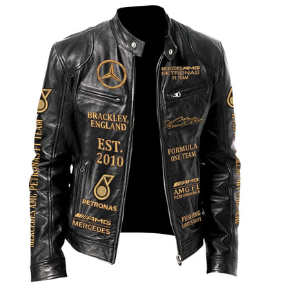 Merc AMG Petronas Vintage Collar Leather Jacket