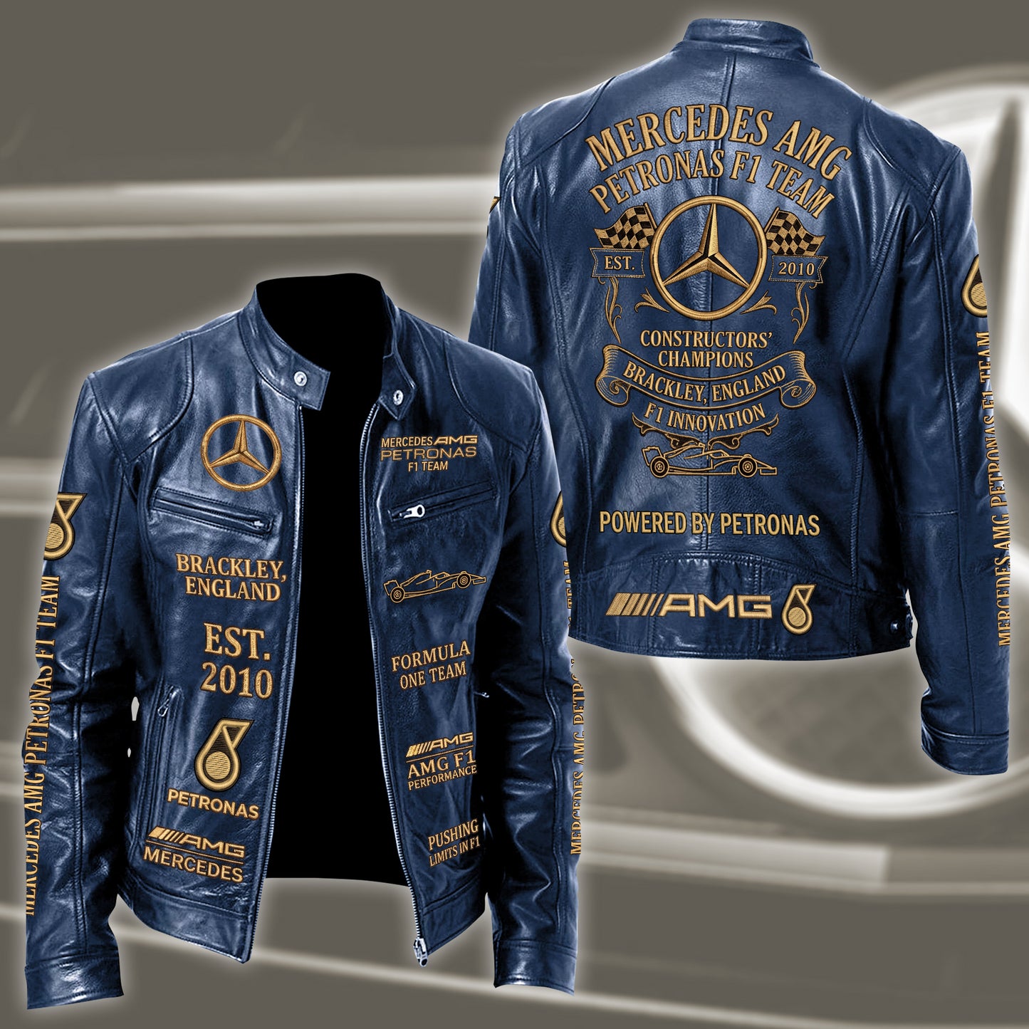 Merc AMG Petronas Vintage Collar Leather Jacket