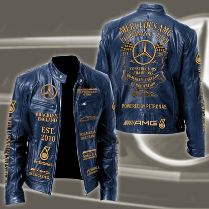 Merc AMG Petronas Vintage Collar Leather Jacket