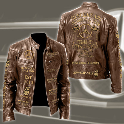 Merc AMG Petronas Vintage Collar Leather Jacket
