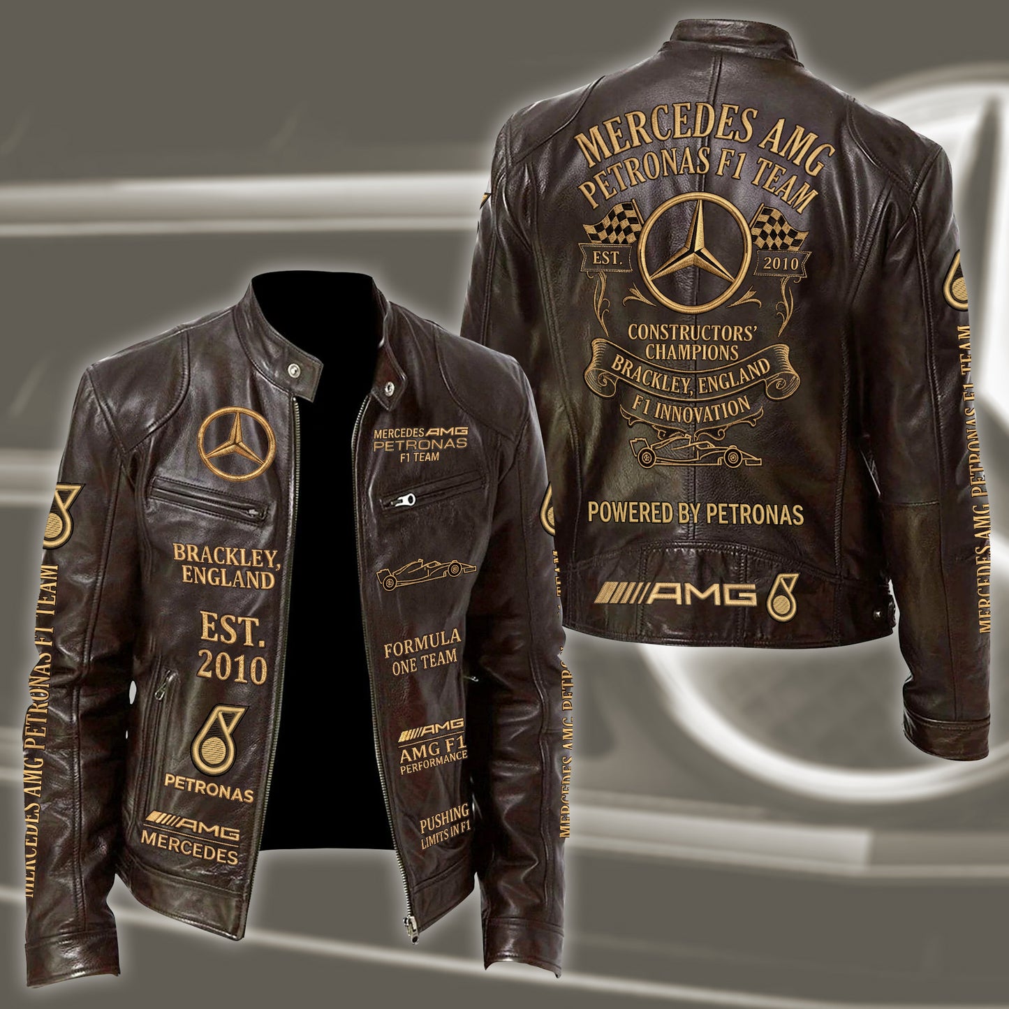 Merc AMG Petronas Vintage Collar Leather Jacket