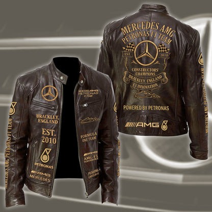 Merc AMG Petronas Vintage Collar Leather Jacket