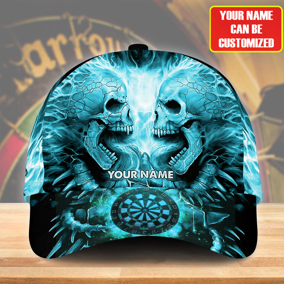 Personalized Name Teal Skull Darts Classic Cap Q130504
