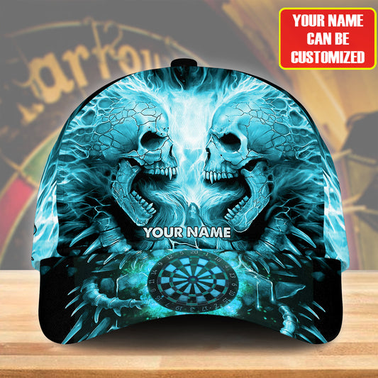 Personalized Name Teal Skull Darts Classic Cap Q130504