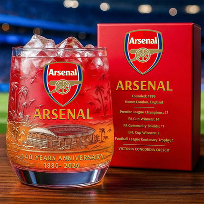 Personalized Arsenal 140 Years Anniversary Whisky , Arsenal Whiskey Glass V8