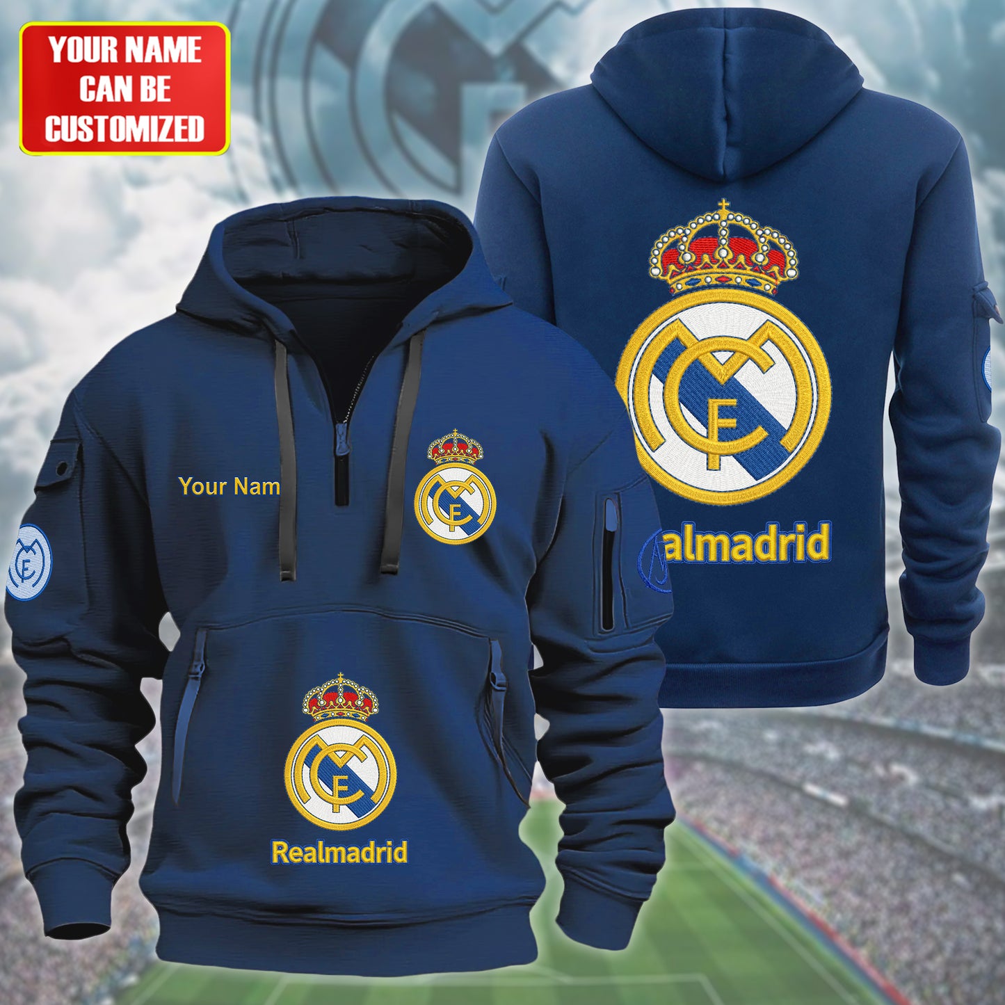 Personalized Real FC Embroidery Zip-Hoodie Cotton Jacket