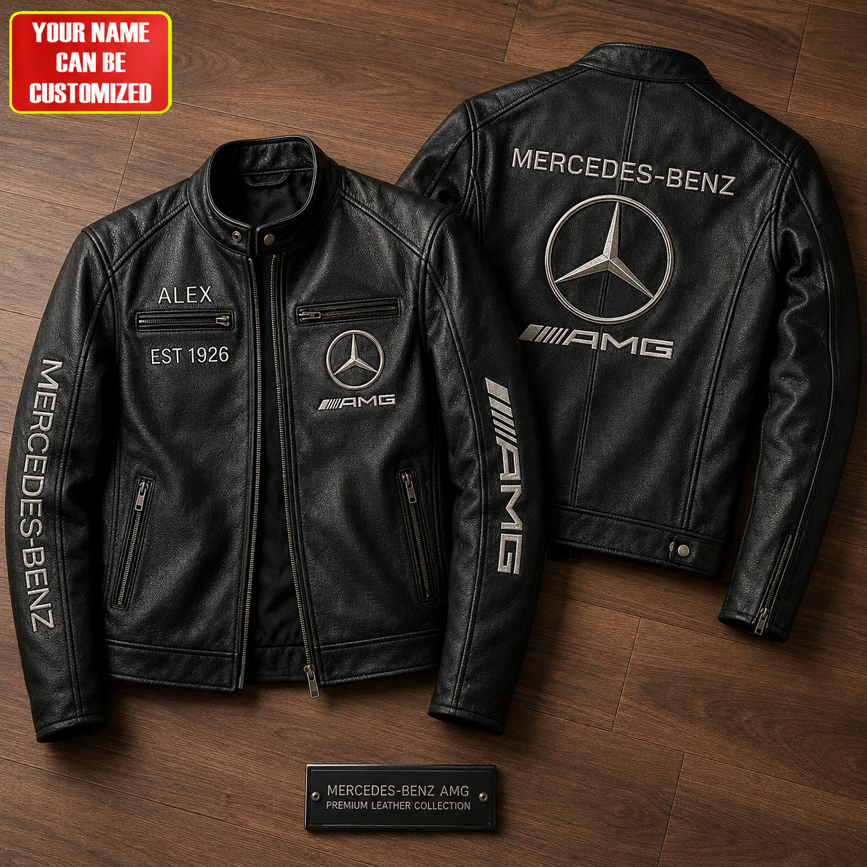 Personalized Merc AMG EST 1926 Vintage Collar Leather Jacket