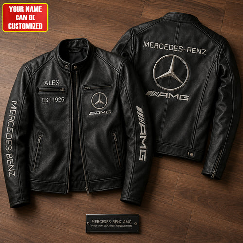 Personalized Merc AMG EST 1926 Vintage Collar Leather Jacket