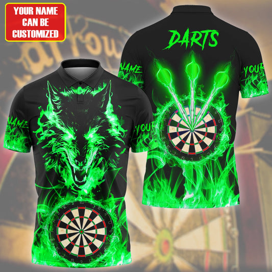 Personalized Name Wolf Darts Fire Green Version All Over Printed Unisex Shirt Q150401