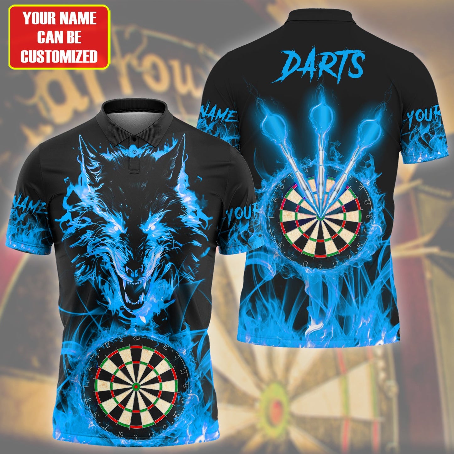 Personalized Name Wolf Darts Fire Teal Version All Over Printed Unisex Shirt Q150401