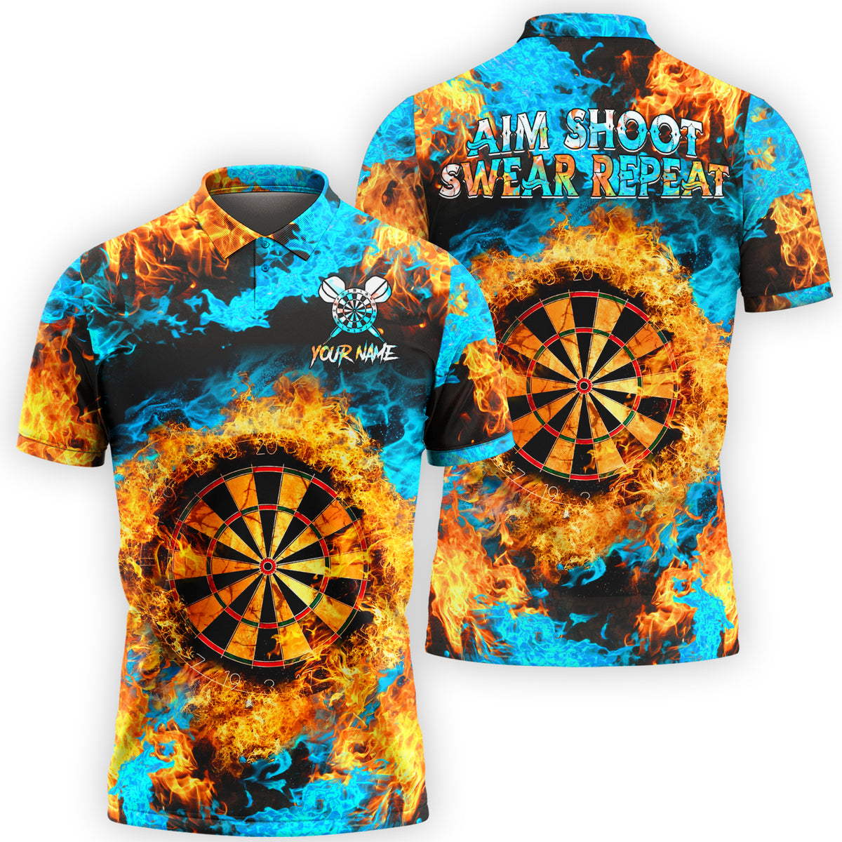 Personalized Name Darts Fire Aim Shoot Swear Repeat All Over Printed Unisex Shirt Q150505