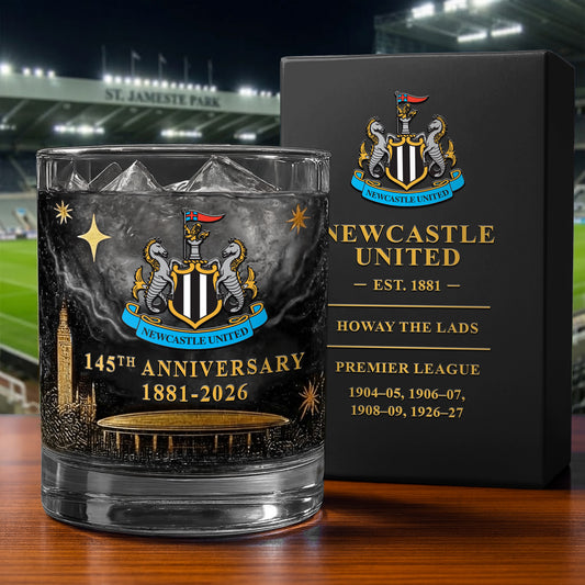 Personalized Newcastle United 145 Years Anniversary Whisky , Newcastle Whiskey Glass V3