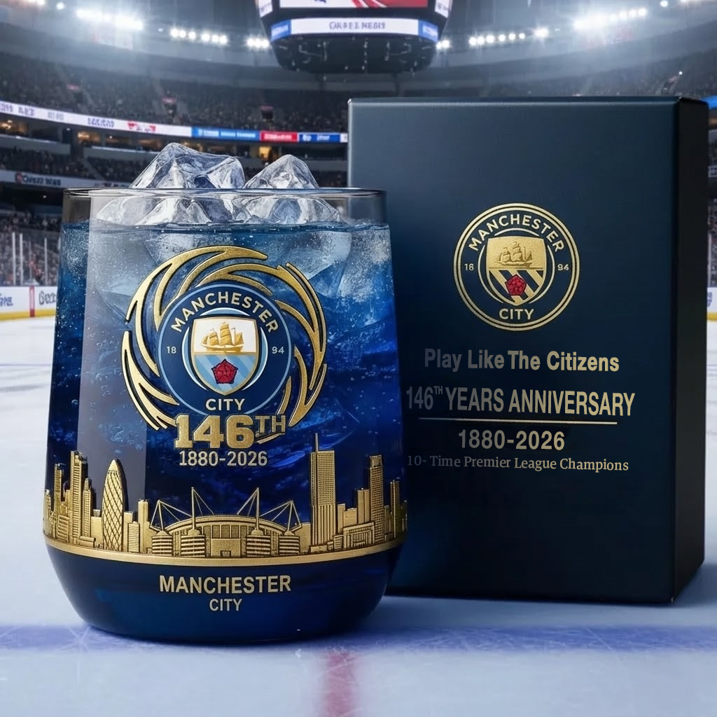 Personalized Man City 146 Years Anniversary Whisky , Man City Whiskey Glass. Holiday Gifts V3