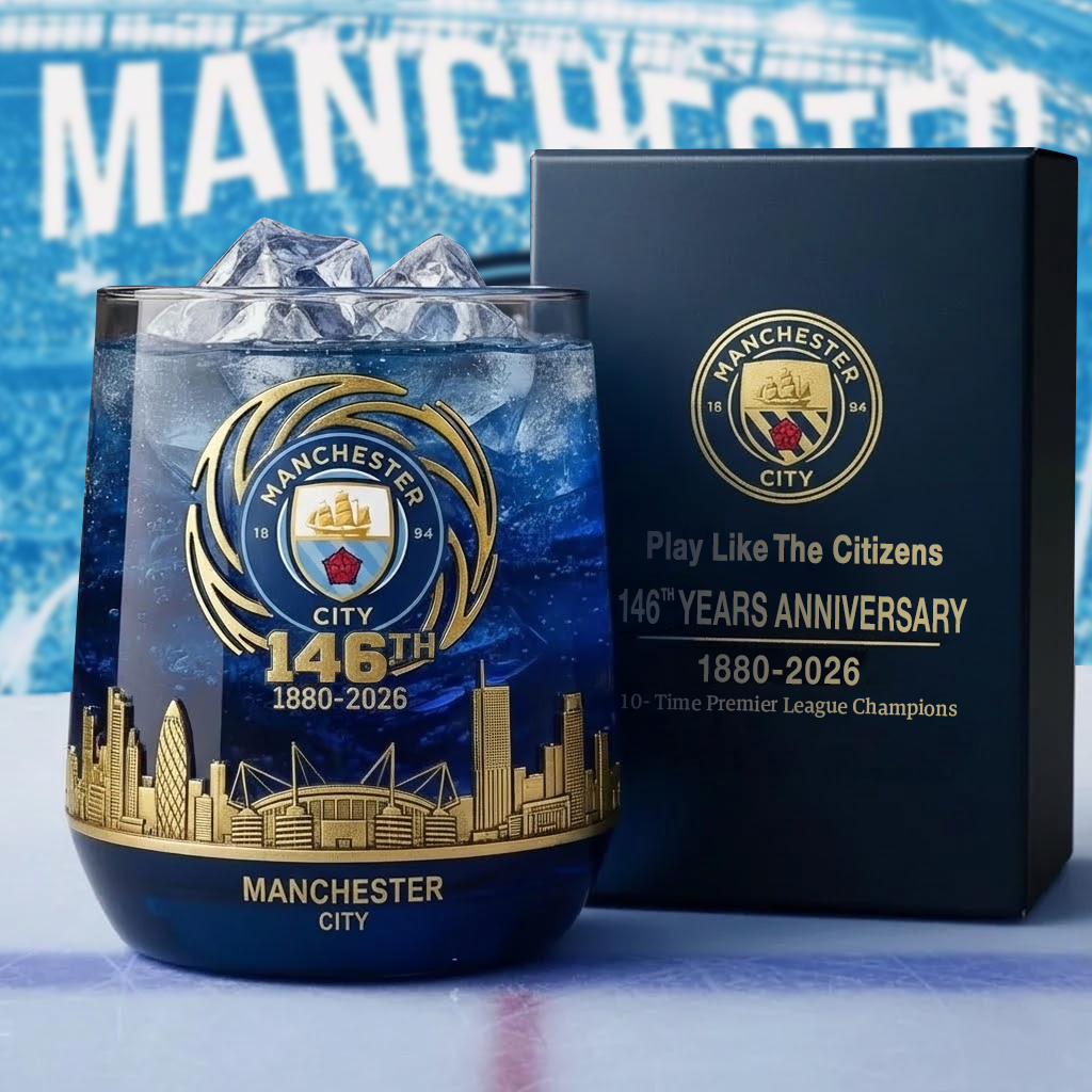 Personalized Man City 146 Years Anniversary Whisky , Man City Whiskey Glass. Holiday Gifts V3