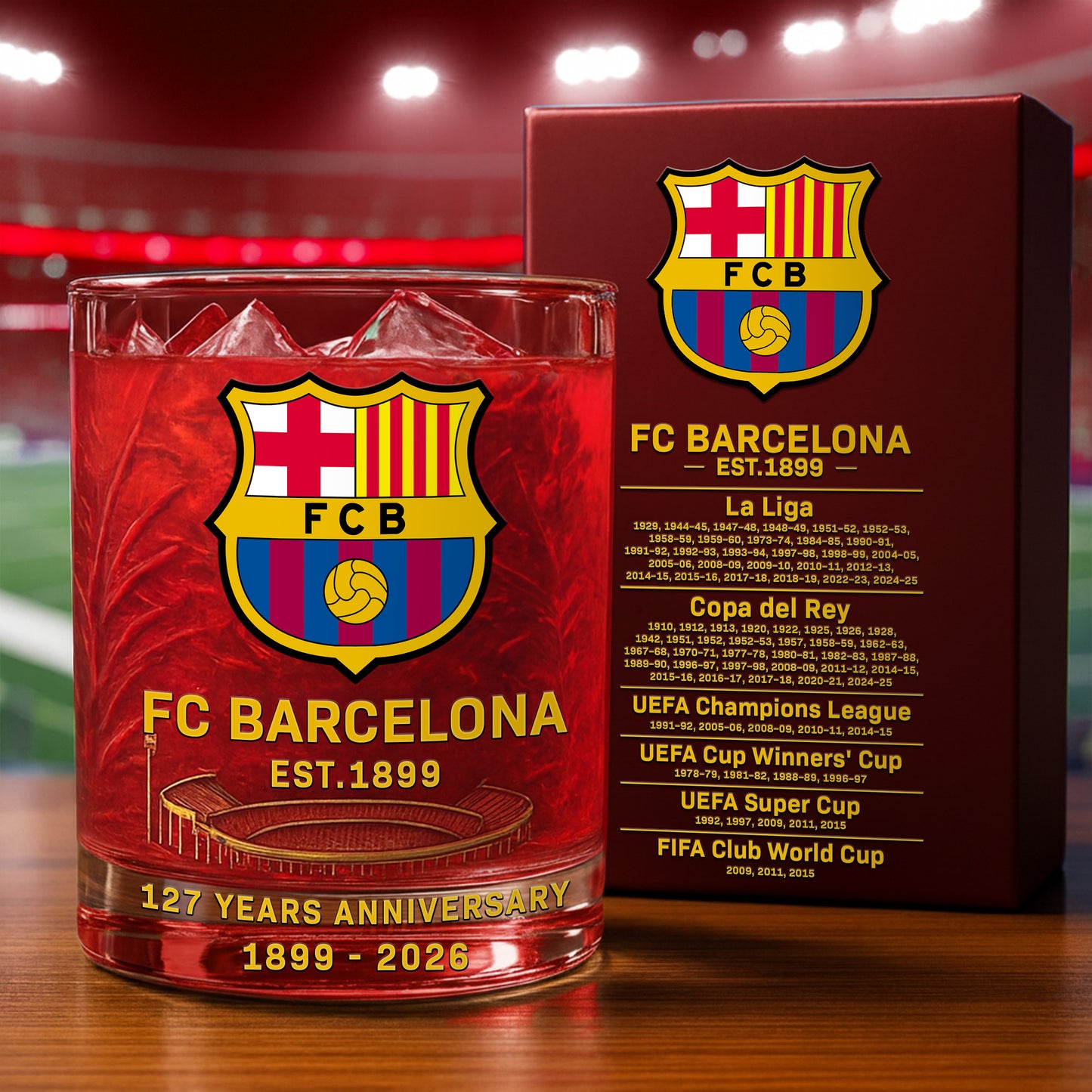 Personalized Barca FC 127 Years Anniversary Whisky , Barca Whiskey Glass V7