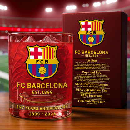 Personalized Barca FC 127 Years Anniversary Whisky , Barca Whiskey Glass V7