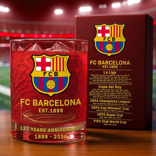Personalized Barca FC 127 Years Anniversary Whisky , Barca Whiskey Glass V7