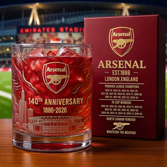 Personalized Arsenal 140 Years Anniversary Whisky , Arsenal Whiskey Glass V10