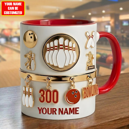 Personalized Bowling Accent Mug , Cream Mug Gifts , Holiday Gifts