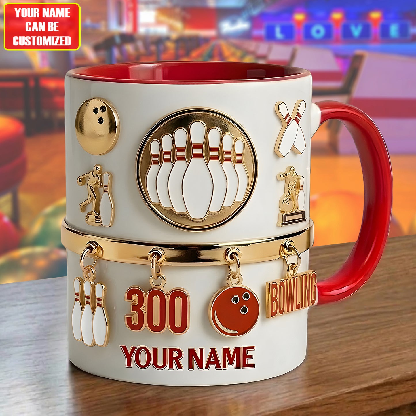 Personalized Bowling Accent Mug , Cream Mug Gifts , Holiday Gifts