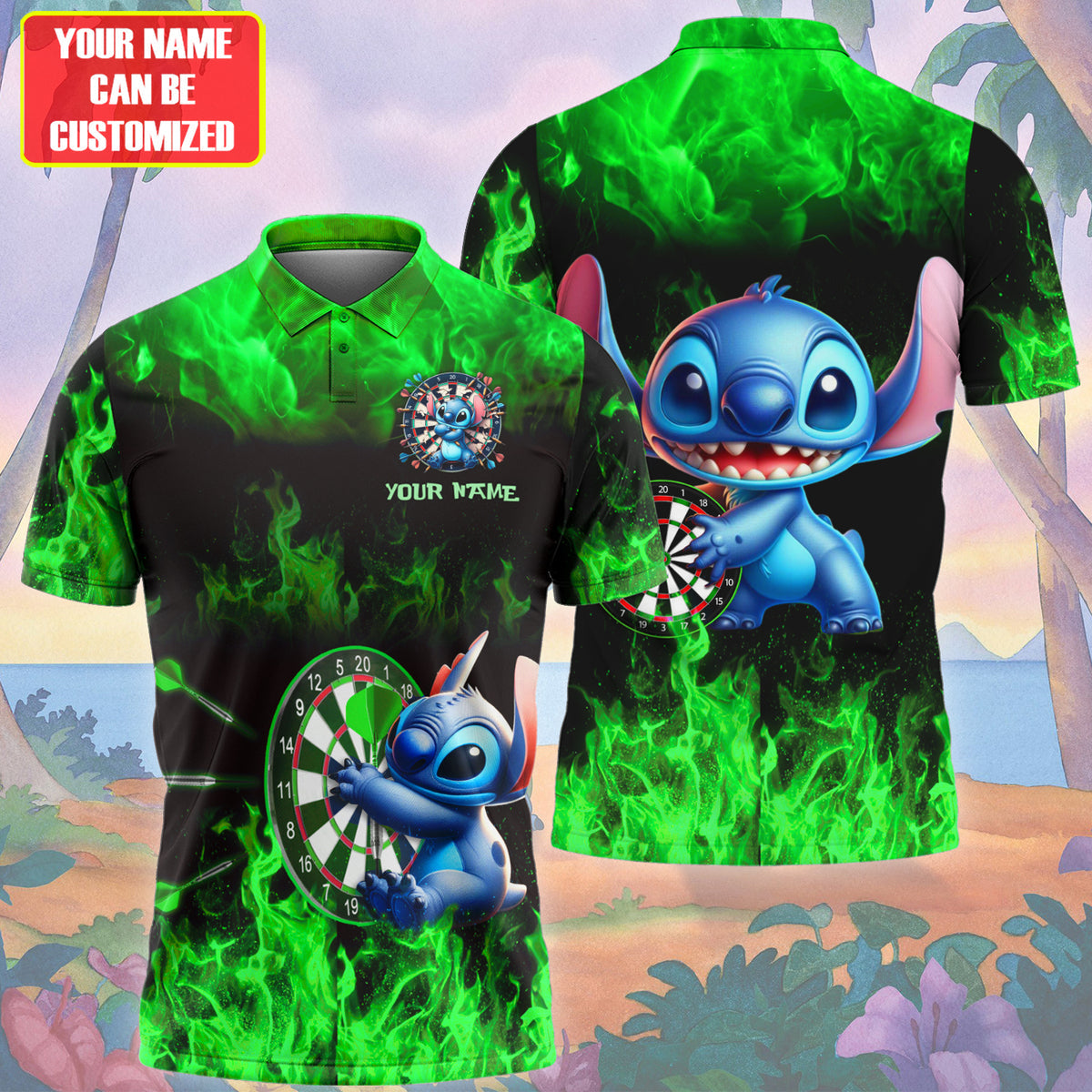 Personalized Name Green St Darts Fire All Over Printed Unisex Shirt Q160401