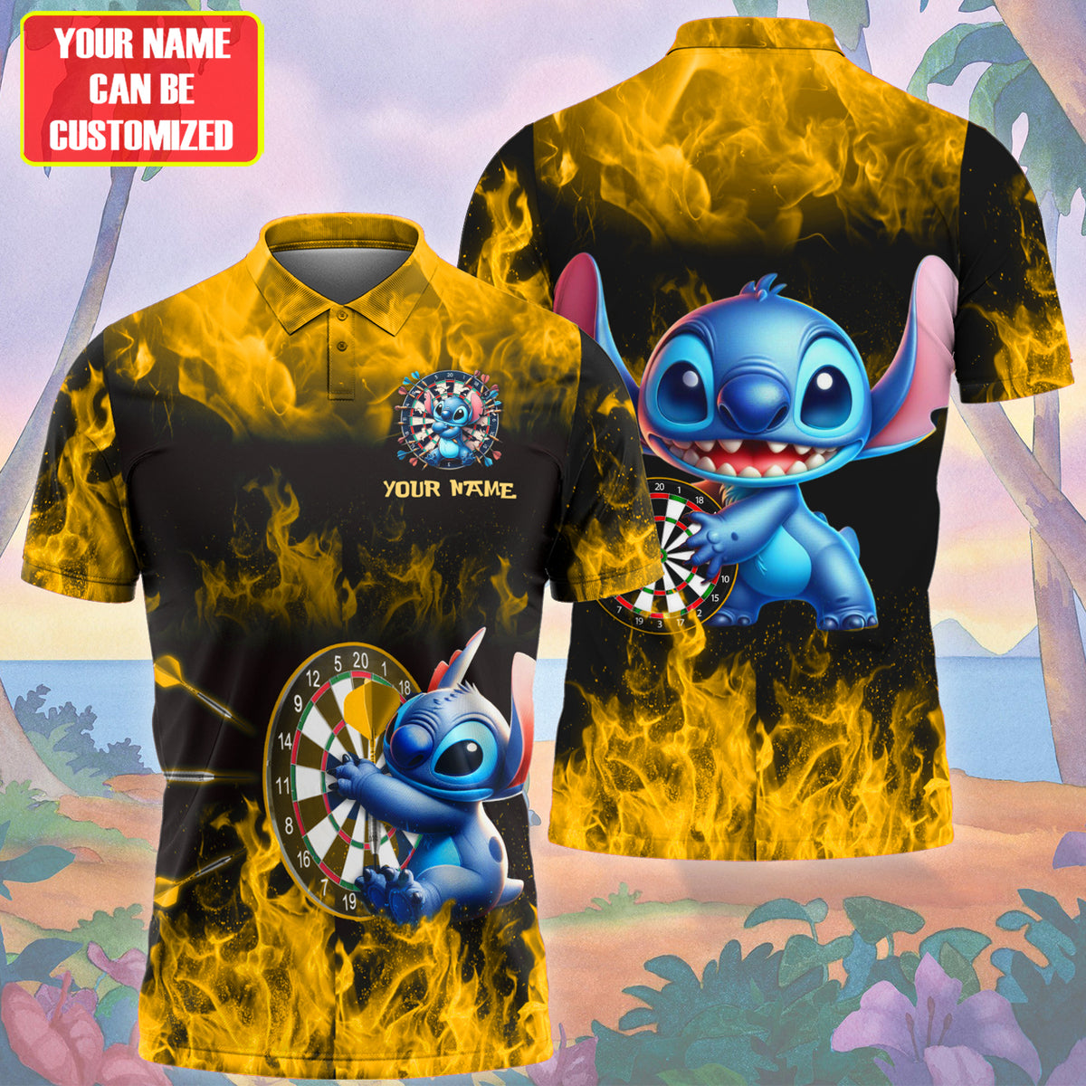 Personalized Name Yellow St Darts Fire All Over Printed Unisex Shirt Q160401