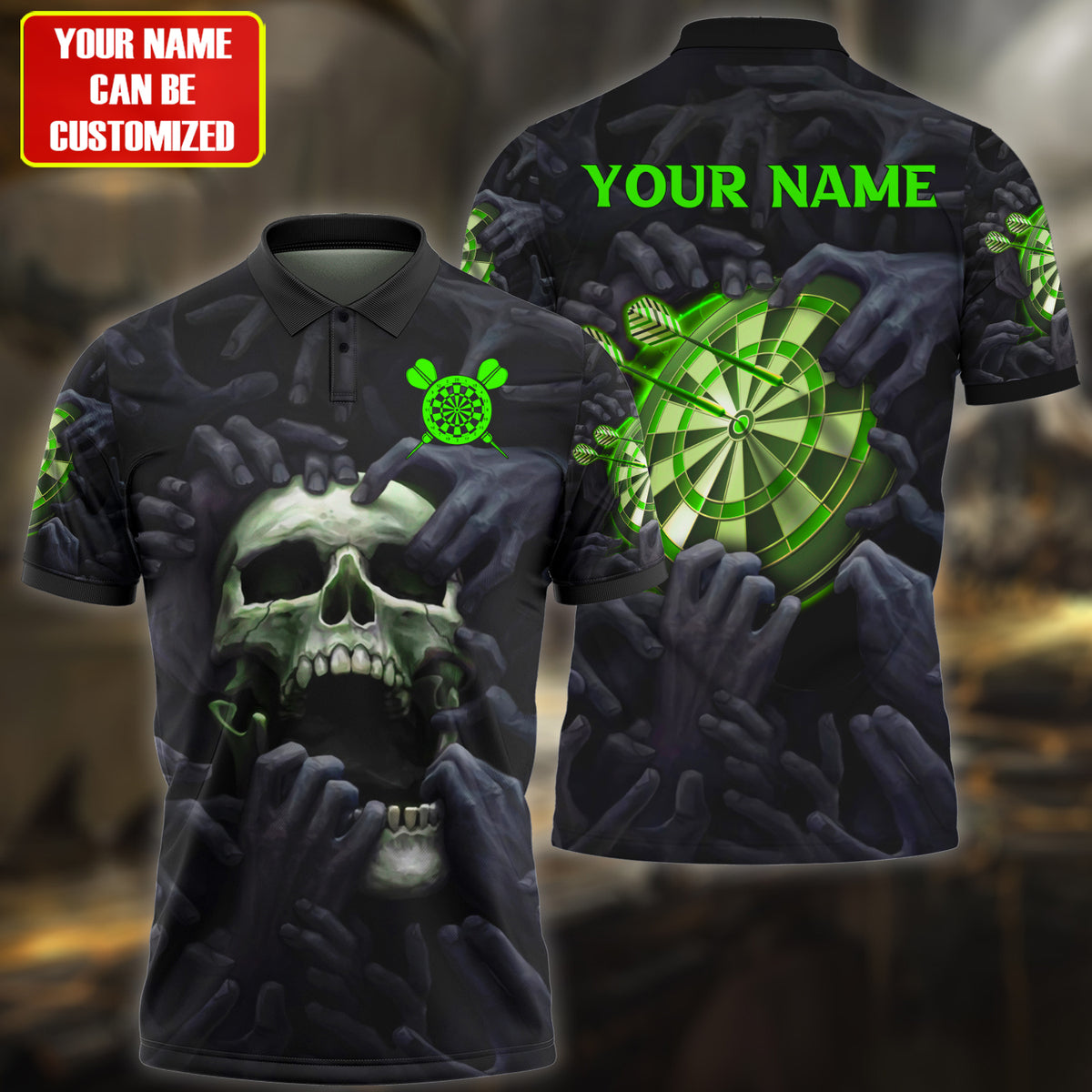 Personalized Name Green Skull Darts Darkness All Over Printed Unisex Shirt Q160506