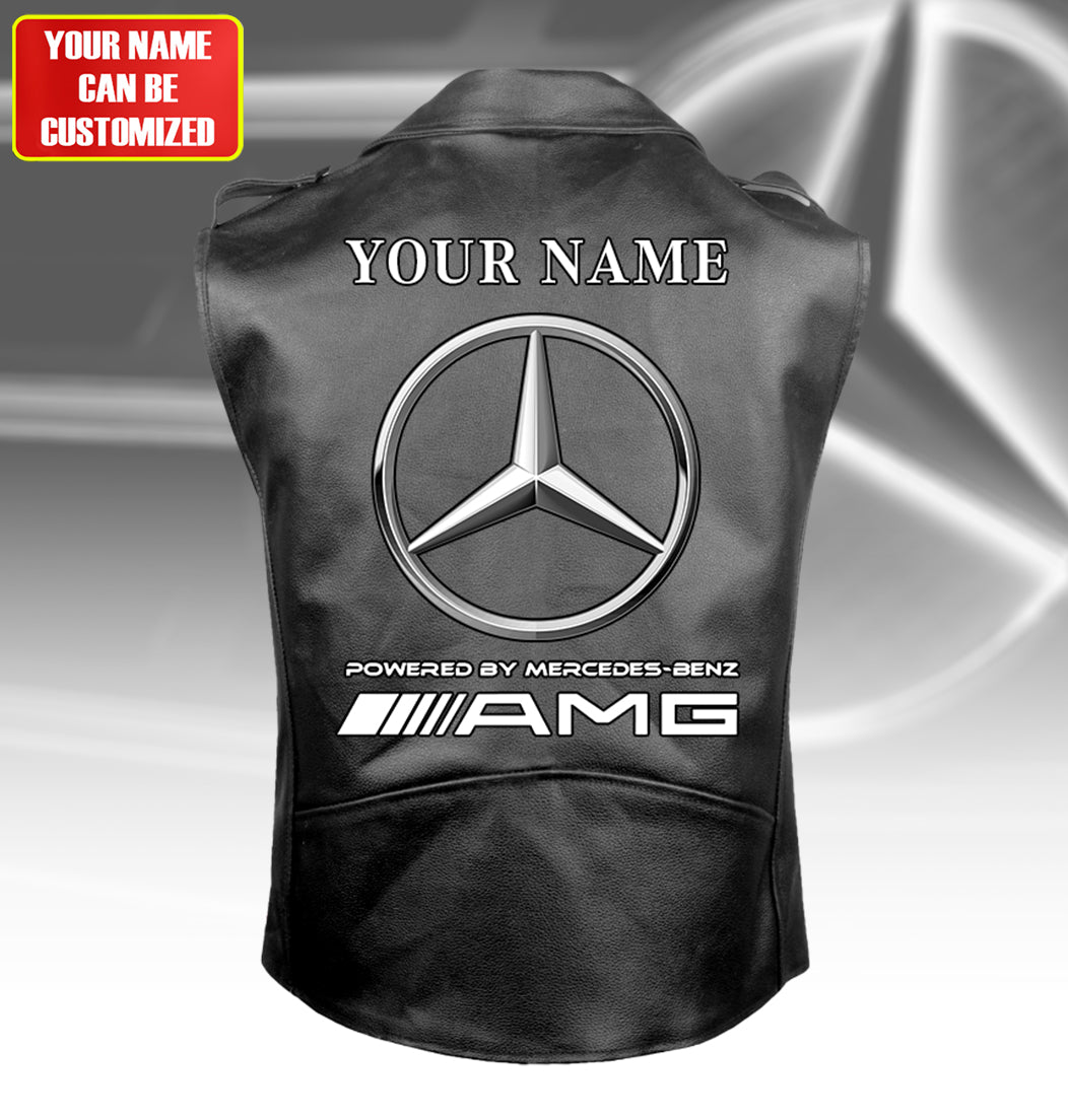 Personalized Merc AMG Belt Zipper Sleeveless Leather Vest Jacket