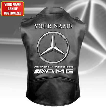 Personalized Merc AMG Belt Zipper Sleeveless Leather Vest Jacket