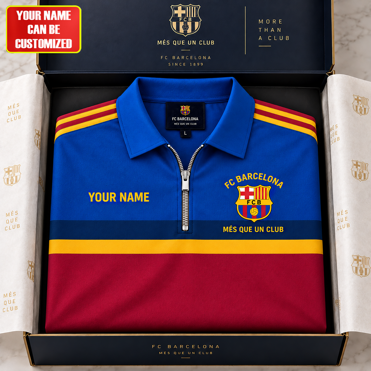 Personalized Barca Line Zipper Polo ,T-shirt, Hoodie , Short , Polo , hawaii