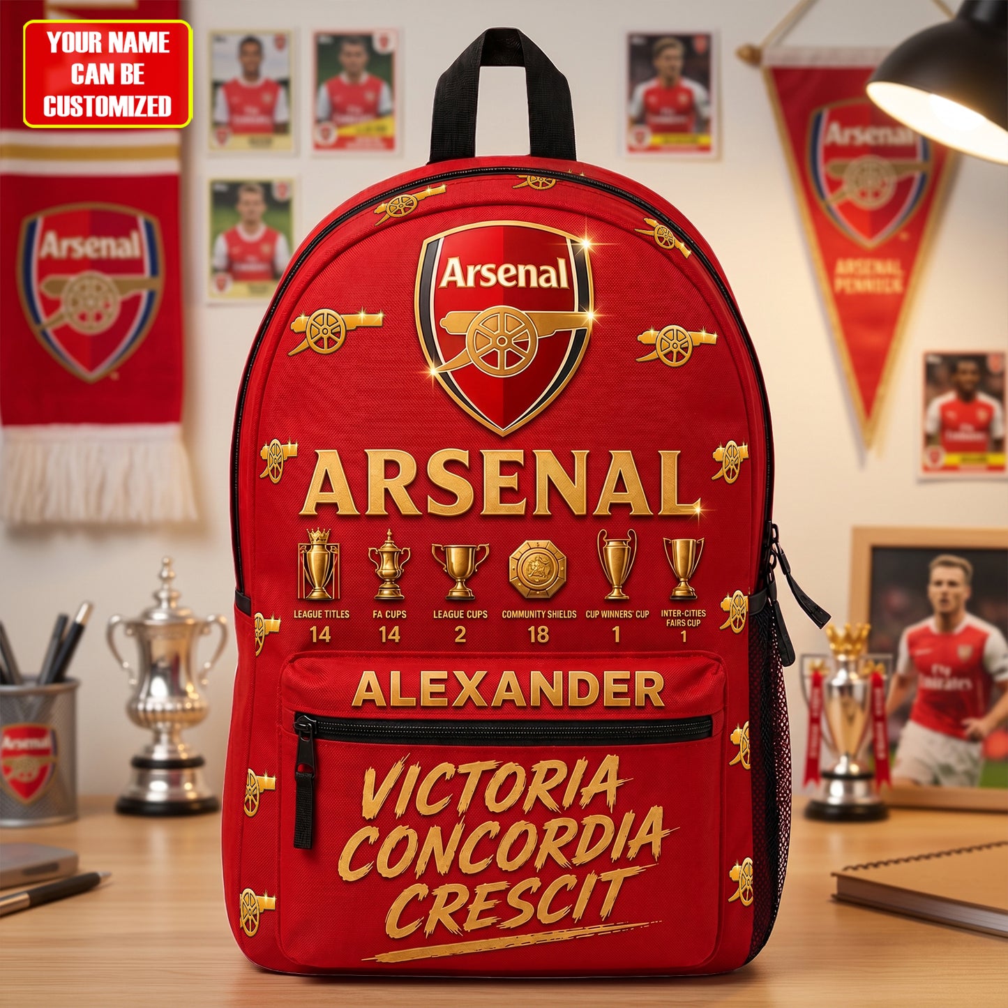 Personalized Arsenal FC 2026 Sport Backpack with Custom Name – Gift for Arsenal Fans